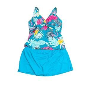 Jantzen AO Tropical Palm Leaf Twisted Front Tankini Set Womens 20W